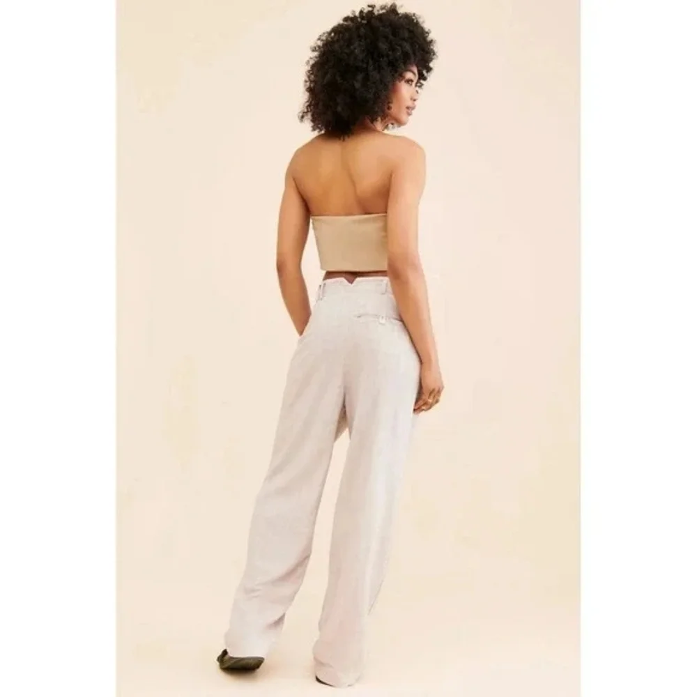 Free People Calla Pleated Trousers Womens 6 Neutral Relaxed Linen Blend